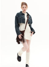 Short Raw Lapels Denim Jacket