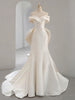 Ivory White Satin Pleats Wedding Dress