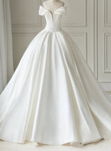 White Satin Off the Shoulder Wedding Dress