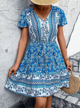 V-neck Ethnic Floral Dress