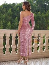 Mermaid One Shoulder Sequins Prom Dress