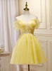 Yellow Tulle Straps Pleats Homecoming Dress