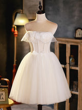 Ivory White Tulle Pearls Homecoming Dress