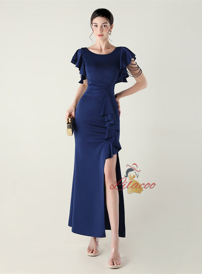 Mermaid Scoop Split Beading Prom Dress