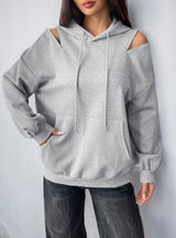Drawstring Hooded Solid Color Top