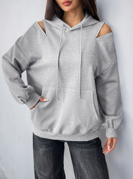 Drawstring Hooded Solid Color Top