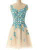 Champagne Tulle Appliques Homecoming Dress