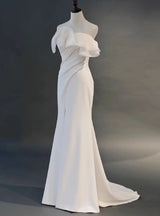 White Mermaid Pleats Split Wedding Dress