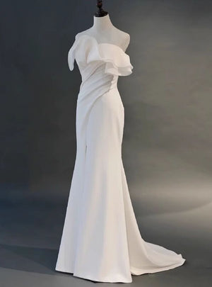 White Mermaid Pleats Split Wedding Dress