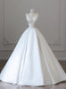 White Satin Pleats See Through Neck Wedding Dress