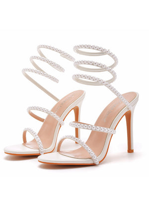 White Pearl Fish Mouth High-heeled Sandals