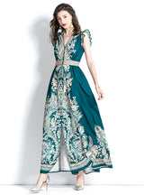 Retro Palace Style V-neck Printed Dress