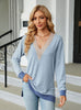V-neck Contrast Split Loose Long Sleeve T-shirt
