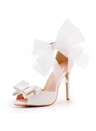 11 cm White Bow Stiletto Heels Sandals