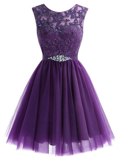 Purple Tulle Lace Appliques Homecoming Dress