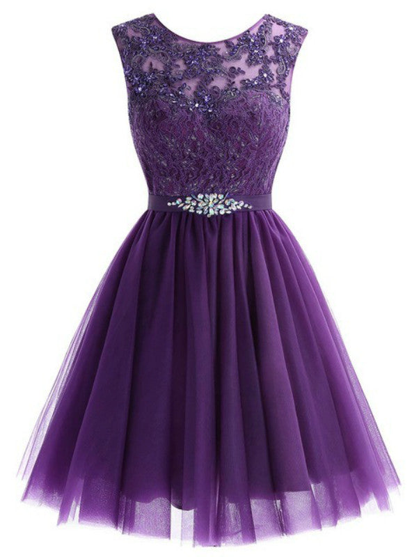 Purple Tulle Lace Appliques Homecoming Dress