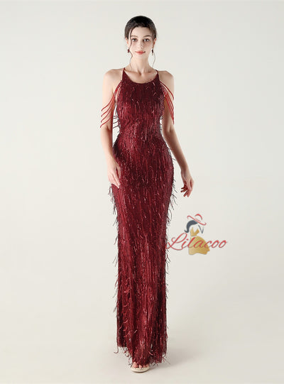 Mermaid Sequins Halter Beading Prom Dress