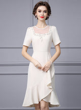 Apricot Short Sleeve Beading Mother Of The Bride Dress