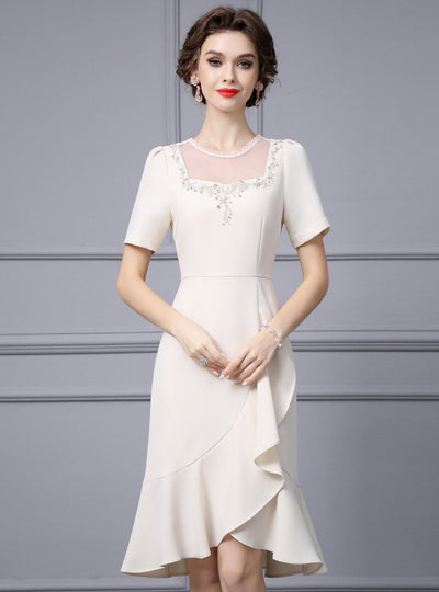 Apricot Short Sleeve Beading Mother Of The Bride Dress