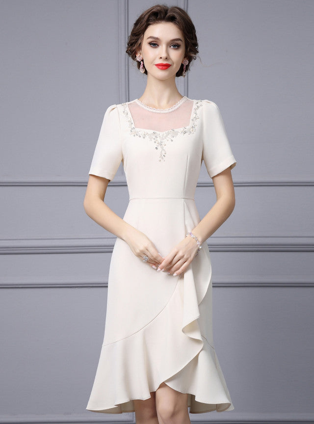 Apricot Short Sleeve Beading Mother Of The Bride Dress