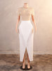Champagne White Short Sleeve Pearls Prom Dress