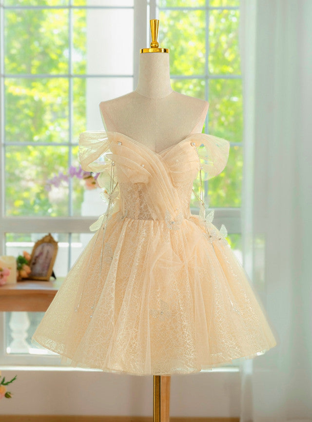 Champagne Tulle Pleats Homecoming Dress