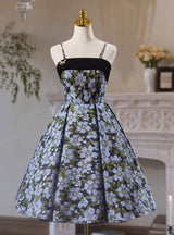 Fashion Black Print Spaghetti Straps Homecoming Dress