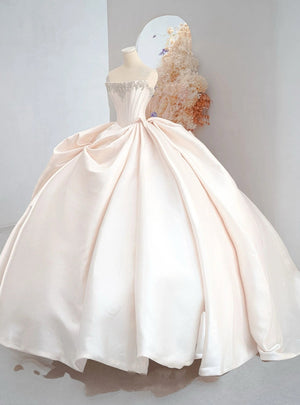 Ivory Satin Strapless Pleats Wedding Dress