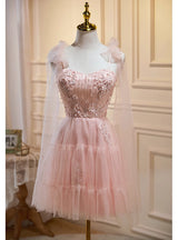 Pink Tulle Appliques Homecoming Dress