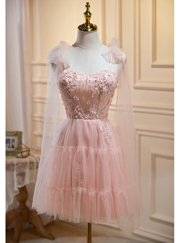 Pink Tulle Appliques Homecoming Dress