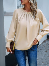 Long-sleeved Solid Color Pleats Shirt