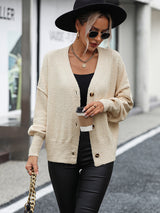 V-neck Button Solid Color Cardigan Sweater Coat