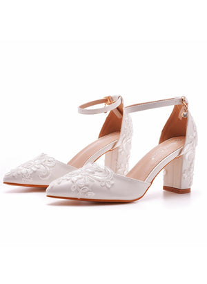 Thick-heeled Pointed Lace High Heels Sandals