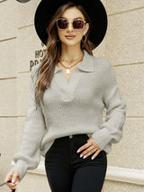 Women Loose Lapel Pullover Sweater