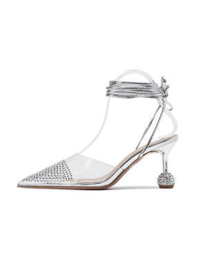 Rhinestone Silver High-heeled Shoes Sandals