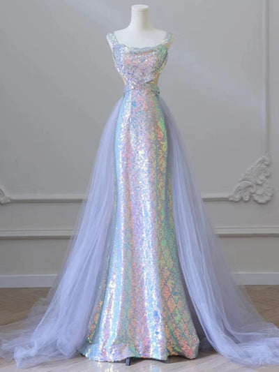 Purple Mermaid Sequins Tulle Prom Dress