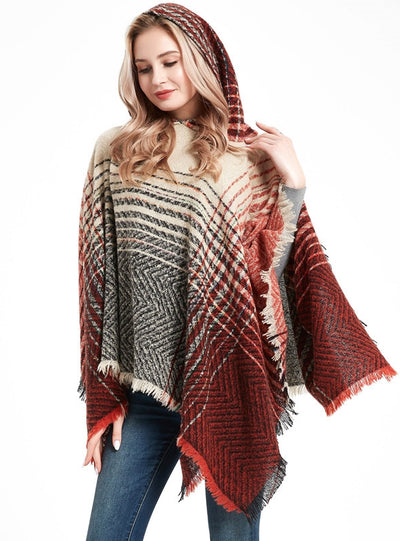 Polyester Gradient Hooded Cloak Shawl