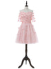 Pink Lace Short Sleeve Flower Homecoming Dress
