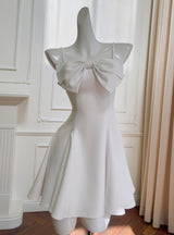 White Sling Bow Short Dress