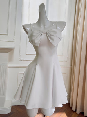 White Sling Bow Short Dress
