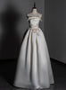 Ivory Satin Straps Pleats Wedding Dress