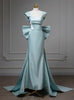 Blue Mermaid Satin Bow Prom Dress