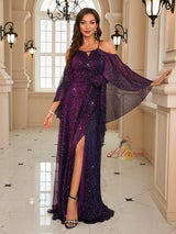 V-neck Bright Silk Bat Sleeve Dress