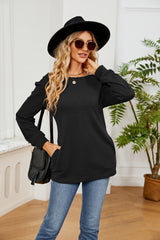Solid Color Round Neck Casual Long Sleeve T-shirt