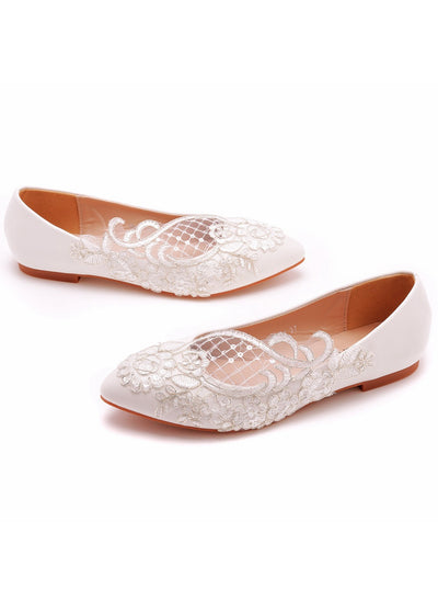 Pointed Flat Lace Wedding Shoes