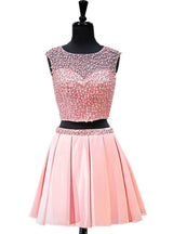 Pink Two Piece Beading Pearls Homecoming Dress
