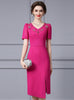 Fuchsia V-neck Split Mother Of the Brides Dress