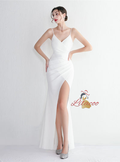 Spaghetti Straps V-neck Split Prom Dress