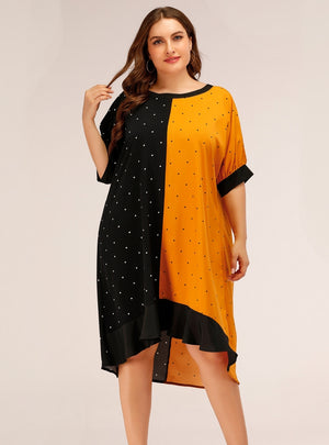 Loose Contrast Polka Dot Plus Size Dress