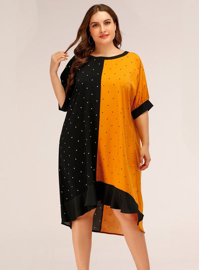 Loose Contrast Polka Dot Plus Size Dress